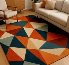 Handcrafted Geometric Multicolor Triangle Pattern Rug